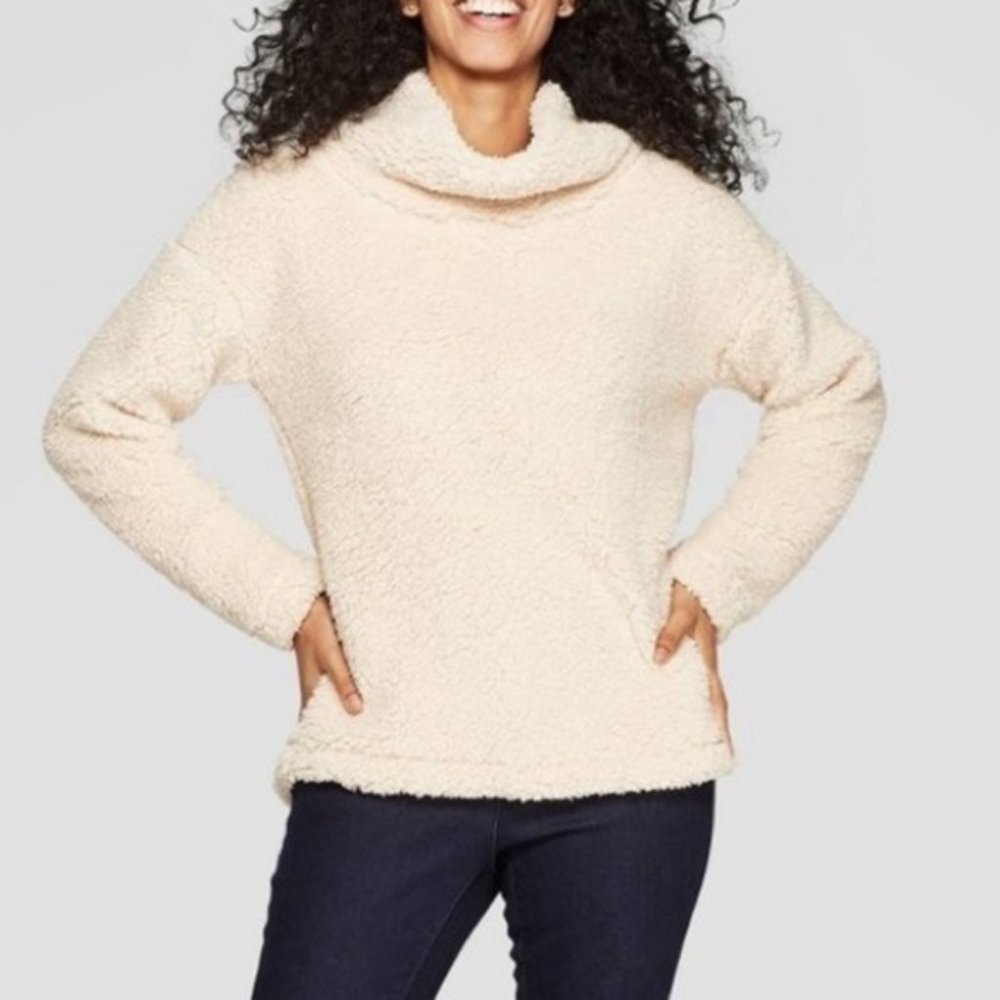 NEW! SUPER SOFT Cowl Neck Sherpa Sweater Pale Pink